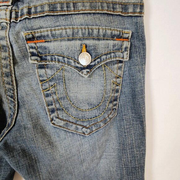 True Religion Size 31 Joey Vintage Low Rise Boot Cut Flap Pockets Jeans - Picture 8 of 13